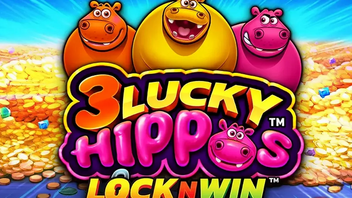 Tampilan visual slot 3 Lucky Hippos dengan tema hewan yang ceria