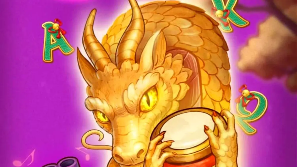 Tampilan visual slot Song for Dragon dengan latar belakang kuil Tiongkok dan naga emas